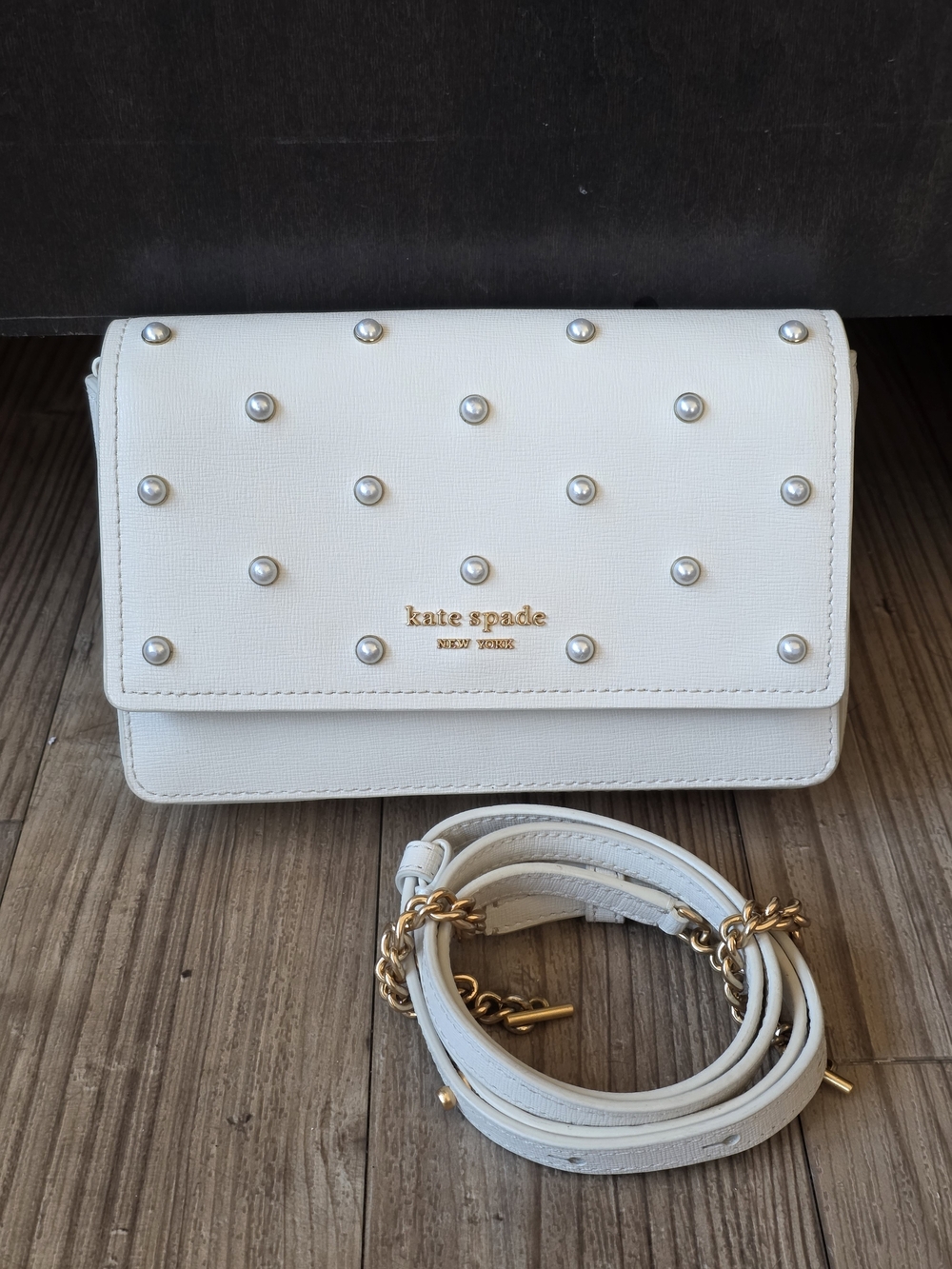 Kate Spade New York Purl Embellished Saffiano Leather Flap Chain Wallet